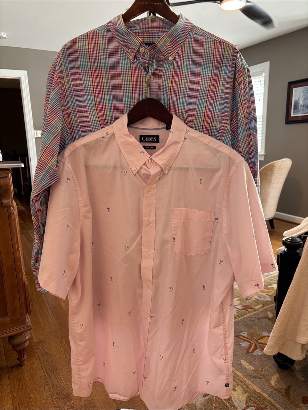 Two Shirts- Cremieux Plaid LS & Chaps Pink SS Button-Down